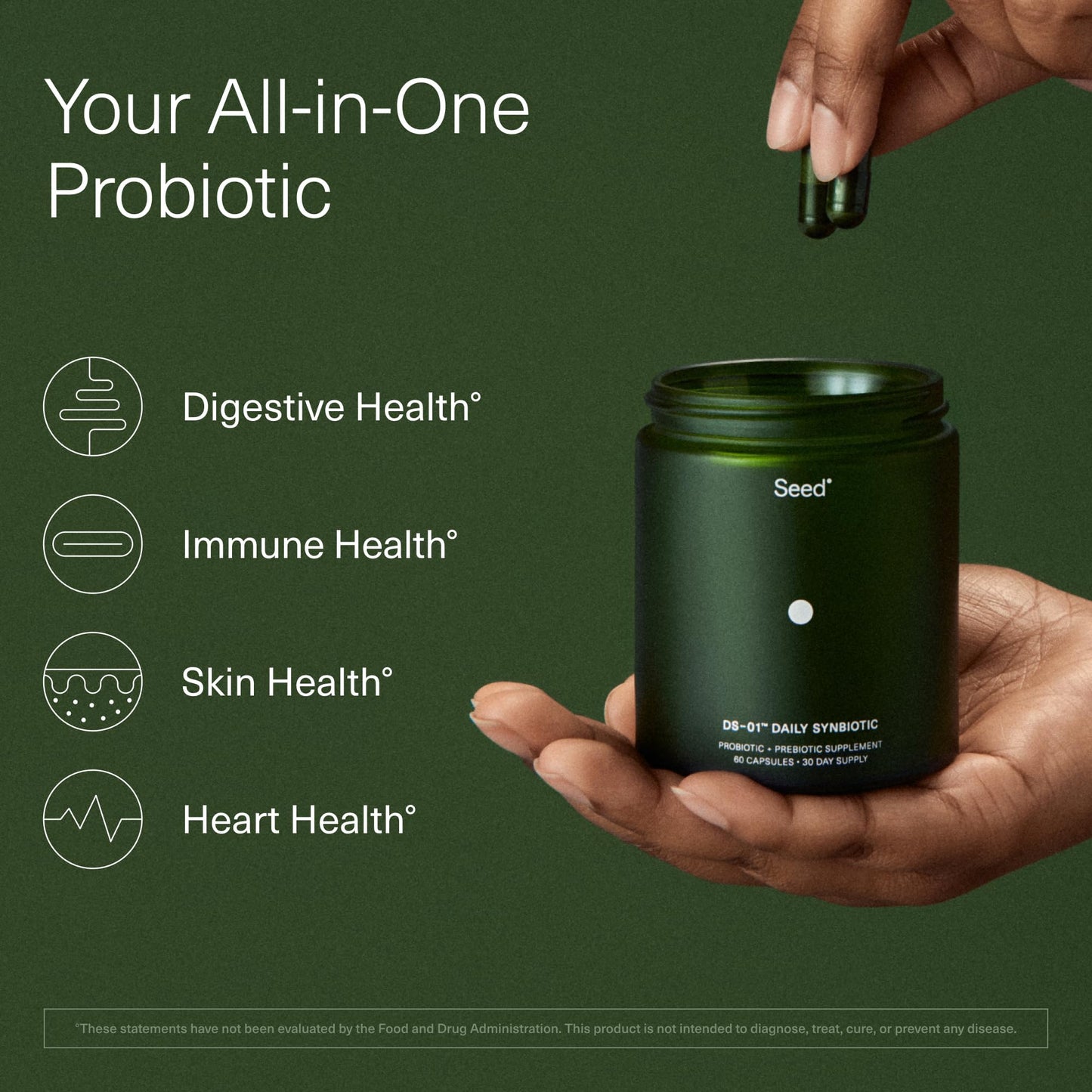 DS-01® Daily Synbiotic-- Prebiotic and Probiotic for Women & Men - Digestive Health, Gut Health, Immune Support, Bloating & Constipation Relief - Vegan & Shelf-Stable - 60 Capsules (30-Day Supply)